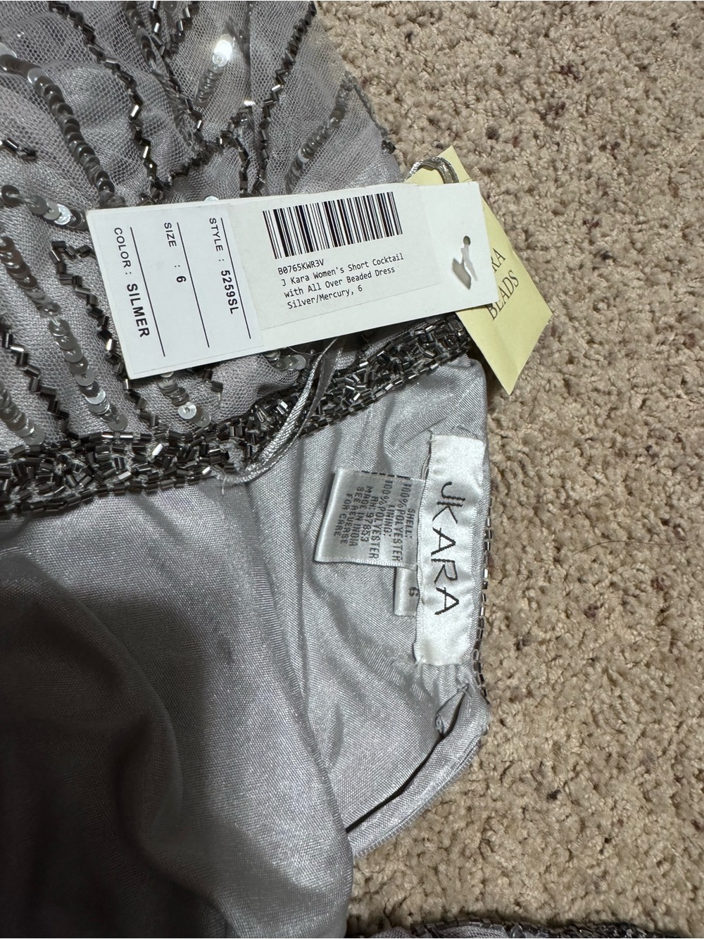 J Kara Silver Beaded Long Sleeve Sheath Dress - Picture 2 of 7
